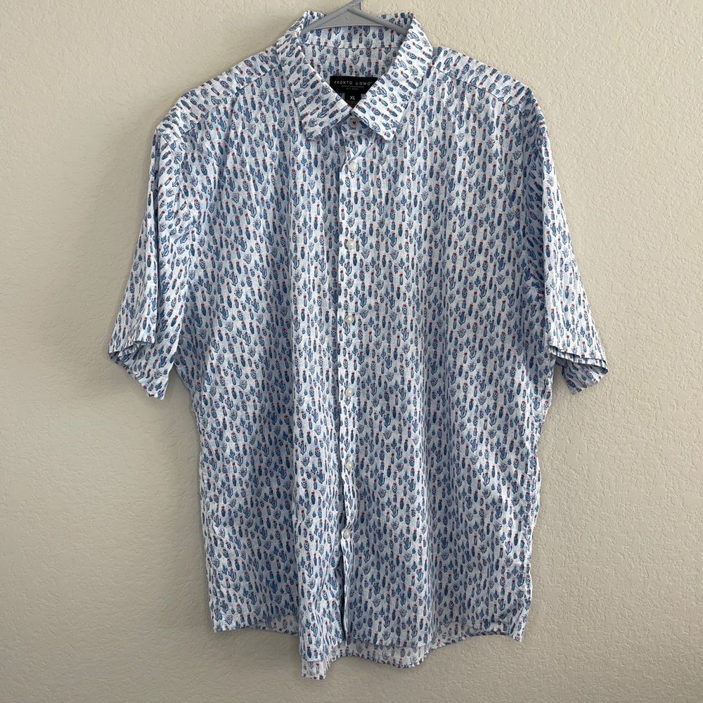 Pronto Uomo Short Sleeve Mens Button Down Shirt with Cactus Design Size XL